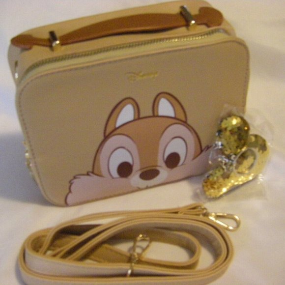 Chipmunk Tan Camera Crossbody Messenger Bag by Disney & Sequin Keychain - Picture 3 of 13